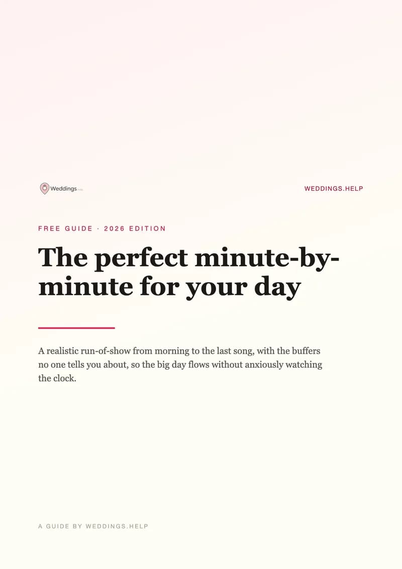 Preview of the wedding day timeline with schedule, responsibilities and blank template