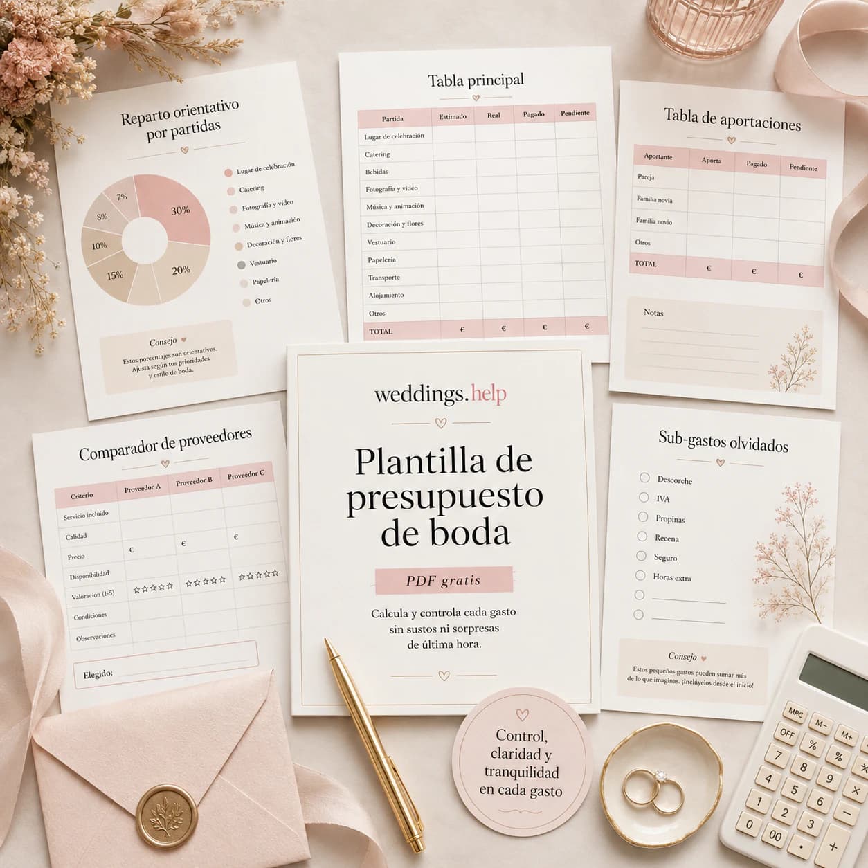 Vista previa de la plantilla de presupuesto de boda con partidas y comparador de proveedores