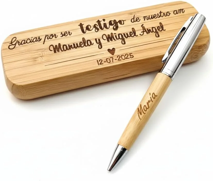 Bolígrafo y estuche de bambú personalizados