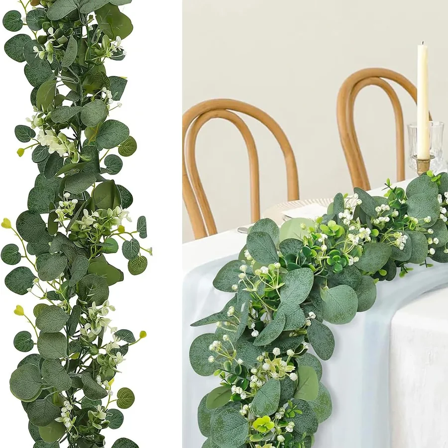 Guirnaldas de eucalipto y flores blancas