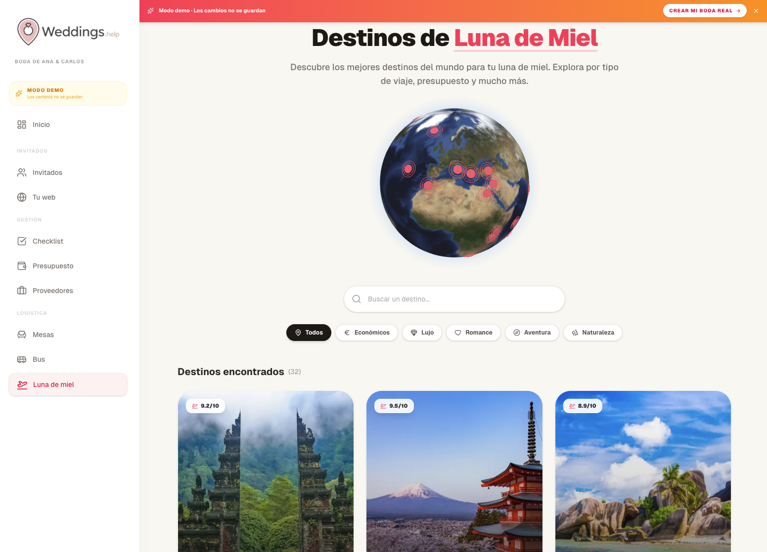 Estrenamos el planificador de luna de miel